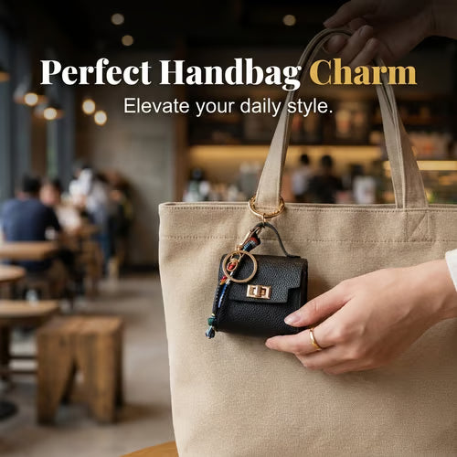 🔥Last Day Only $10.99👜Mini Square Bag Pendant Keychain- High Quality Leather with Colorful Strap, Cute Car Keychain & Bag Charm Accessory