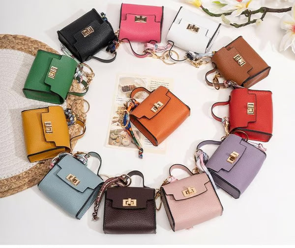 🔥Last Day Only $10.99👜Mini Square Bag Pendant Keychain- High Quality Leather with Colorful Strap, Cute Car Keychain & Bag Charm Accessory