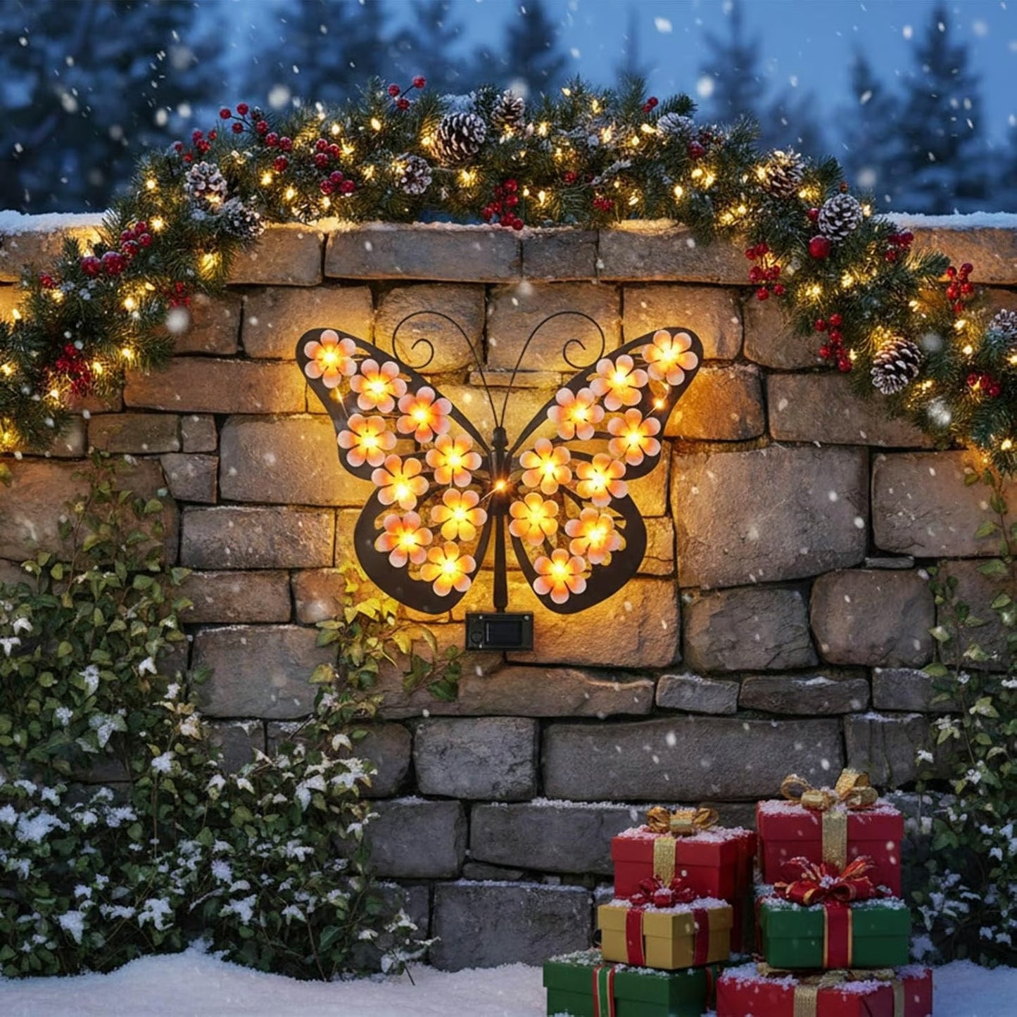 Solar Lights Outdoor Metal Butterfly Wall Decor
