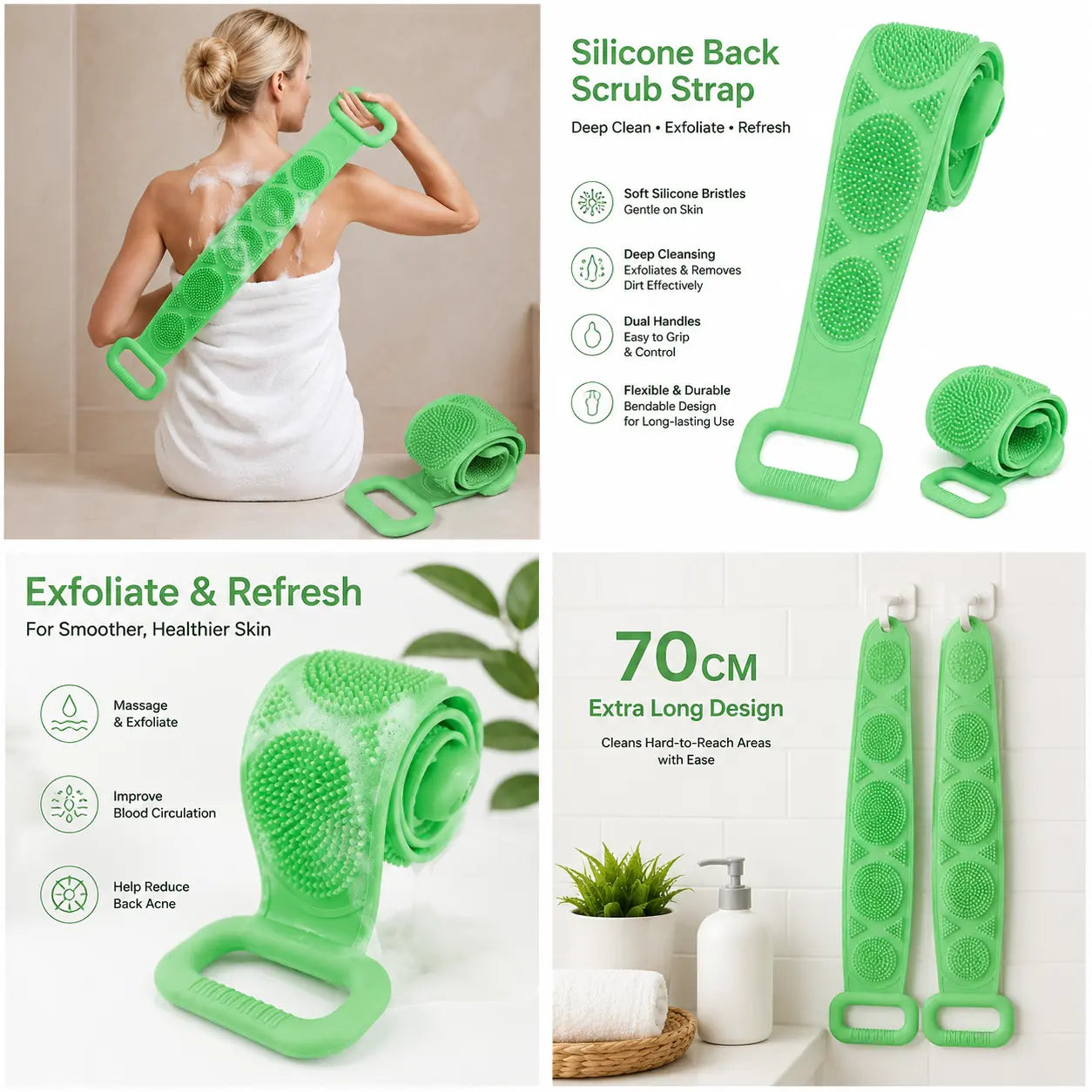 🔥LAST DAY 49% OFF - 🚿 Double-Sided Silicone Back Scrubber with Handles
