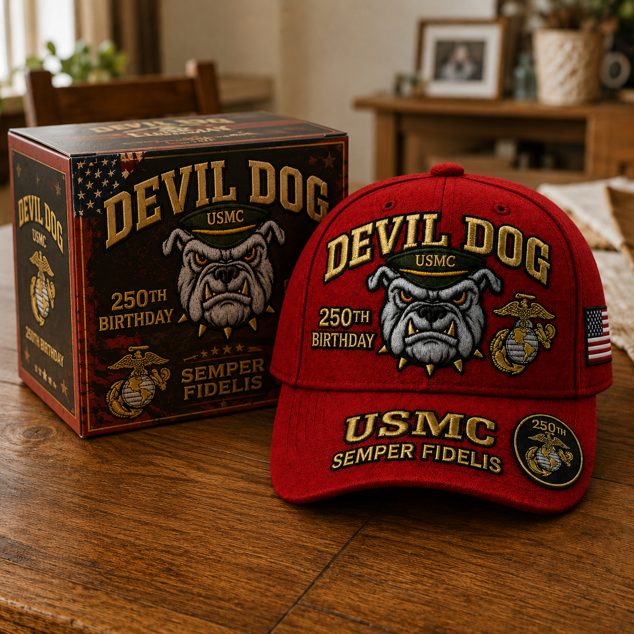Father's Day Sale -Handmade Embroidered Devil Dog USMC 250th Birthday Commemorative Cap us