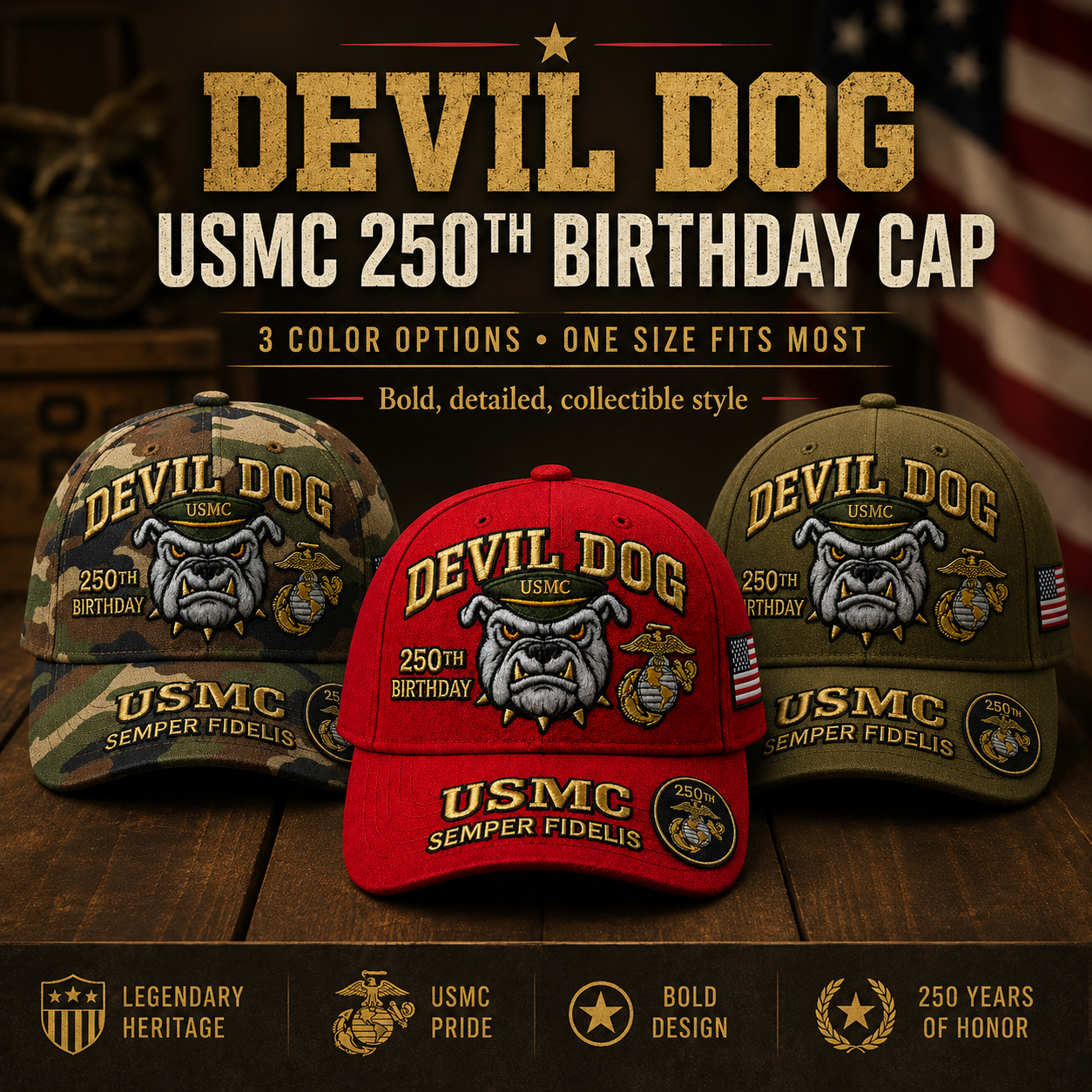 Father's Day Sale -Handmade Embroidered Devil Dog USMC 250th Birthday Commemorative Cap us