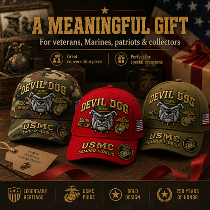 Father's Day Sale -Handmade Embroidered Devil Dog USMC 250th Birthday Commemorative Cap us