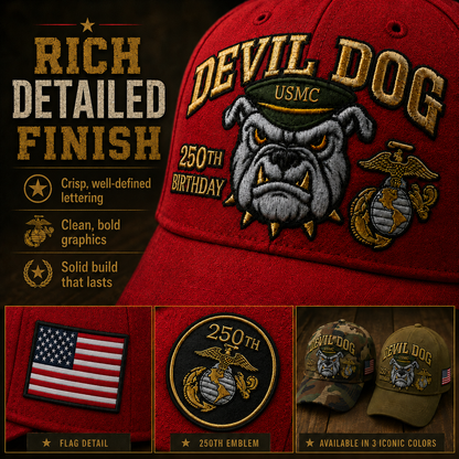 Father's Day Sale -Handmade Embroidered Devil Dog USMC 250th Birthday Commemorative Cap us