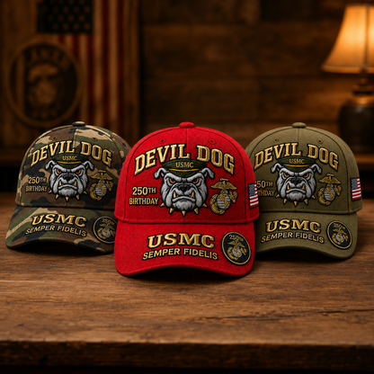 Father's Day Sale -Handmade Embroidered Devil Dog USMC 250th Birthday Commemorative Cap us