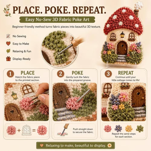 LAST DAY 50% OFF - 🏡 Whimsical Village 3D Fabric Poke Art Kit, No-Sew Beginner DIY Craft, Screen-Free Relaxing Handmade Desktop Decoration & Family Bonding Activity Gift