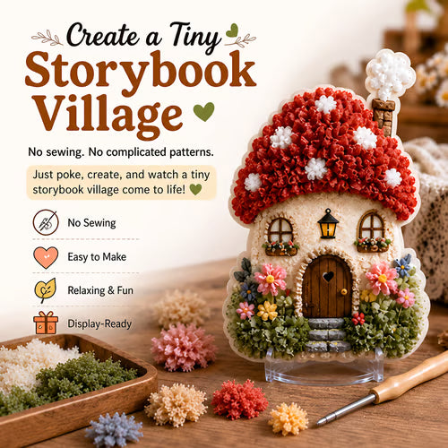 LAST DAY 50% OFF - 🏡 Whimsical Village 3D Fabric Poke Art Kit, No-Sew Beginner DIY Craft, Screen-Free Relaxing Handmade Desktop Decoration & Family Bonding Activity Gift