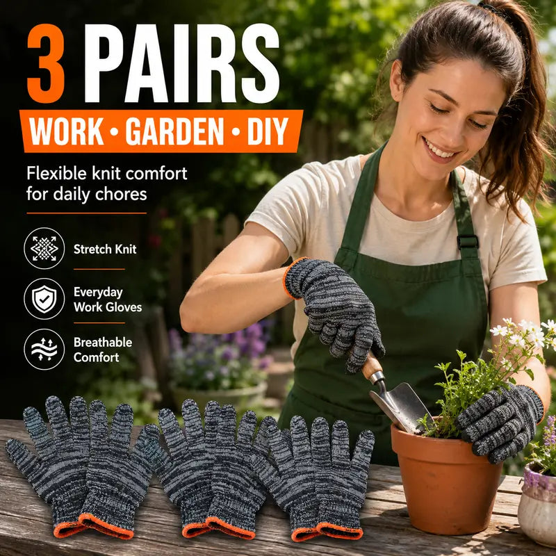 Unisex gardening gloves; versatile work gloves with strong grip, made of stretchy, breathable knit fabric; suitable for gardening, DIY, household chores, and workshop tasks