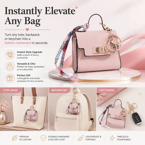 🔥Last Day Only $10.99👜Mini Square Bag Pendant Keychain- High Quality Leather with Colorful Strap, Cute Car Keychain & Bag Charm Accessory