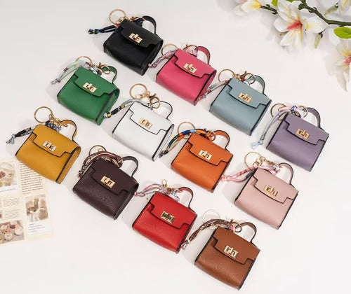 🔥Last Day Only $10.99👜Mini Square Bag Pendant Keychain- High Quality Leather with Colorful Strap, Cute Car Keychain & Bag Charm Accessory