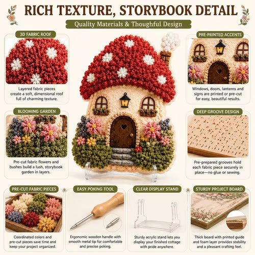 LAST DAY 50% OFF - 🏡 Whimsical Village 3D Fabric Poke Art Kit, No-Sew Beginner DIY Craft, Screen-Free Relaxing Handmade Desktop Decoration & Family Bonding Activity Gift