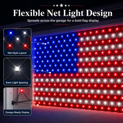 🇺🇸 4th Of July Garage Flag Net Lights📏16.1 ft × 6.9 ft